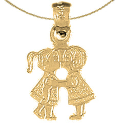 Sterling Silver Boy And Girl Kissing Pendant (Rhodium or Yellow Gold-plated)