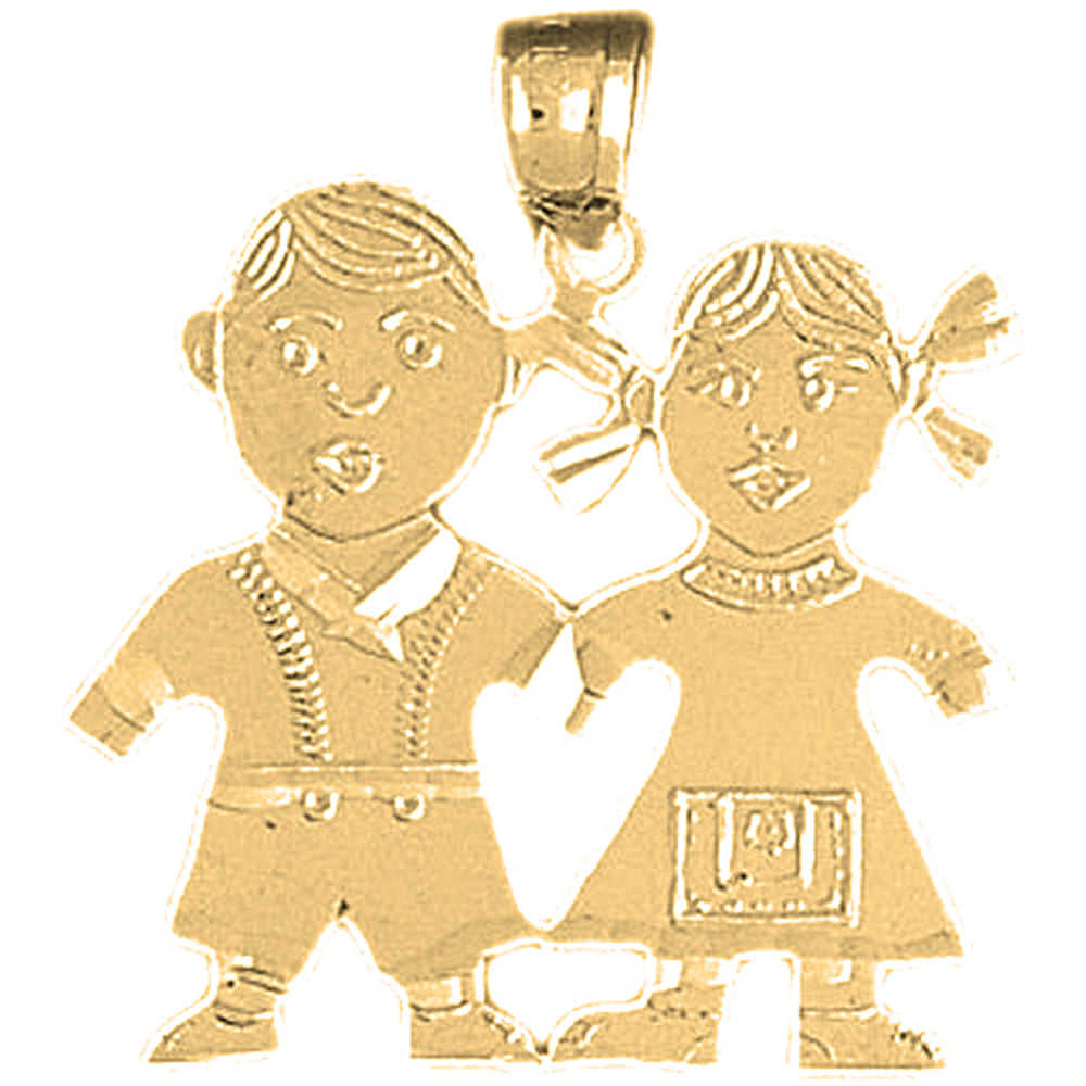 Yellow Gold-plated Silver Boy And Girl Pendant