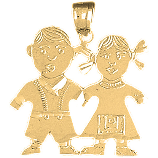 Yellow Gold-plated Silver Boy And Girl Pendant