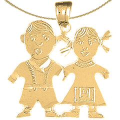 Sterling Silver Boy And Girl Pendant (Rhodium or Yellow Gold-plated)