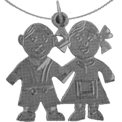 Sterling Silver Boy And Girl Pendant (Rhodium or Yellow Gold-plated)