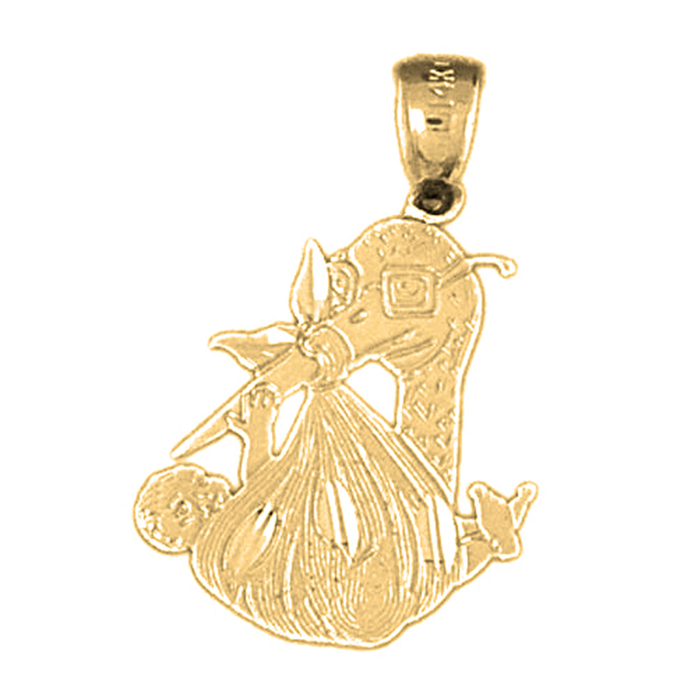Yellow Gold-plated Silver Stork Baby Pendants