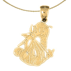Sterling Silver Stork Baby Pendants (Rhodium or Yellow Gold-plated)
