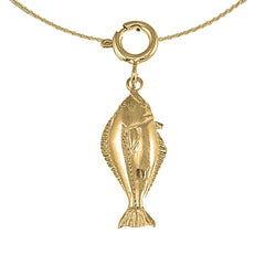 Sterling Silver Halibut Pendant (Rhodium or Yellow Gold-plated)