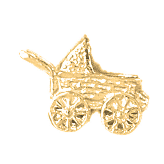 Yellow Gold-plated Silver 3D Baby Stroller Pendants