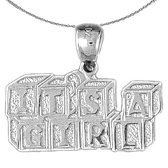 Sterling Silver It's A Girl Pendants (Rhodium or Yellow Gold-plated)
