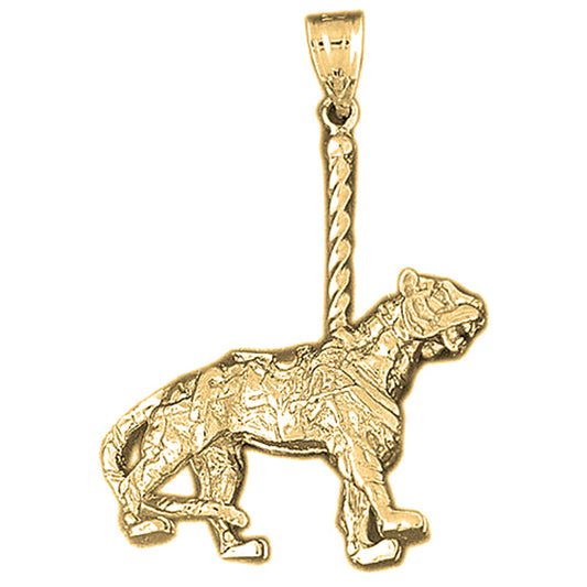 Yellow Gold-plated Silver 3D Carousel Tiger Pendant
