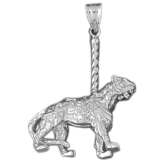 Sterling Silver 3D Carousel Tiger Pendant
