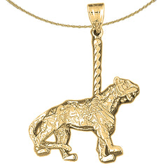 Sterling Silver 3D Carousel Tiger Pendant (Rhodium or Yellow Gold-plated)