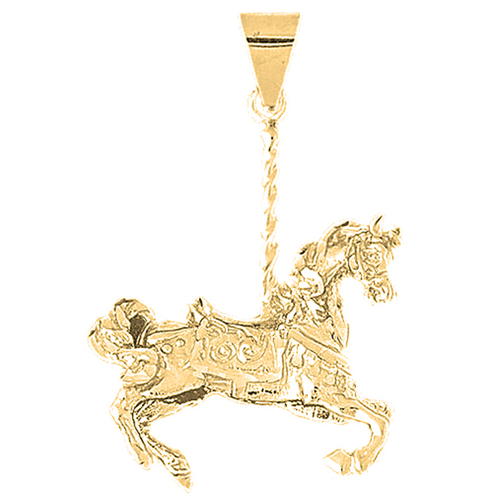Yellow Gold-plated Silver 3D Carousel Horse Pendant
