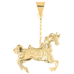 Yellow Gold-plated Silver 3D Carousel Horse Pendant
