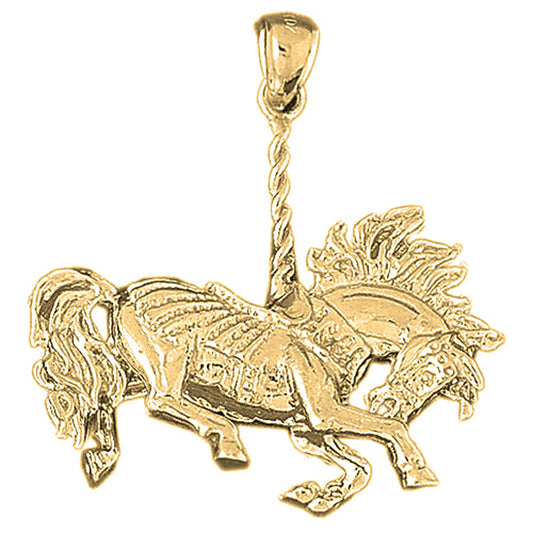 Yellow Gold-plated Silver 3D Carousel Horse Pendant
