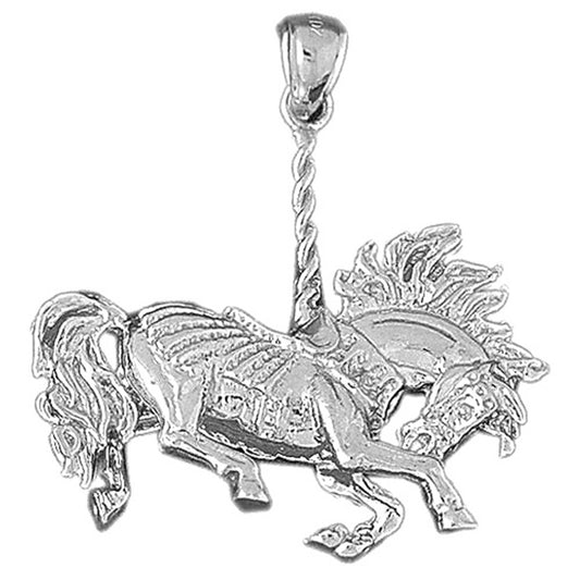Sterling Silver 3D Carousel Horse Pendant