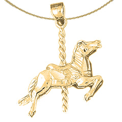 Colgante de caballo carrusel 3D de plata de ley (chapado en rodio o oro amarillo)