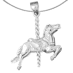 Colgante de caballo carrusel 3D de plata de ley (chapado en rodio o oro amarillo)