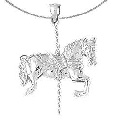 Sterling Silver 3D Carousel Horse Pendant (Rhodium or Yellow Gold-plated)