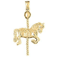 Yellow Gold-plated Silver 3D Carousel Horse Pendant