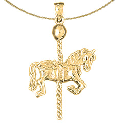 3D-Karussellpferd-Anhänger aus Sterlingsilber (rhodiniert oder gelbvergoldet)