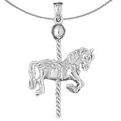 3D-Karussellpferd-Anhänger aus Sterlingsilber (rhodiniert oder gelbvergoldet)