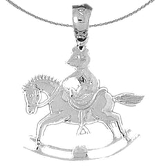 Sterling Silver Teddy Of Rocking Horse Pendant (Rhodium or Yellow Gold-plated)
