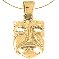 Sterling Silver 3D Drama Mask, Cry Later Pendant (Rhodium or Yellow Gold-plated)
