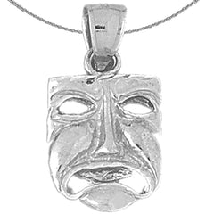 Sterling Silver 3D Drama Mask, Cry Later Pendant (Rhodium or Yellow Gold-plated)