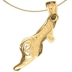 Sterling Silver 3D High Heel Shoe Pendant (Rhodium or Yellow Gold-plated)