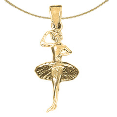 3D-Ballerina-Anhänger aus Sterlingsilber (rhodiniert oder gelbgoldbeschichtet)