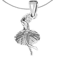 3D-Ballerina-Anhänger aus Sterlingsilber (rhodiniert oder gelbgoldbeschichtet)