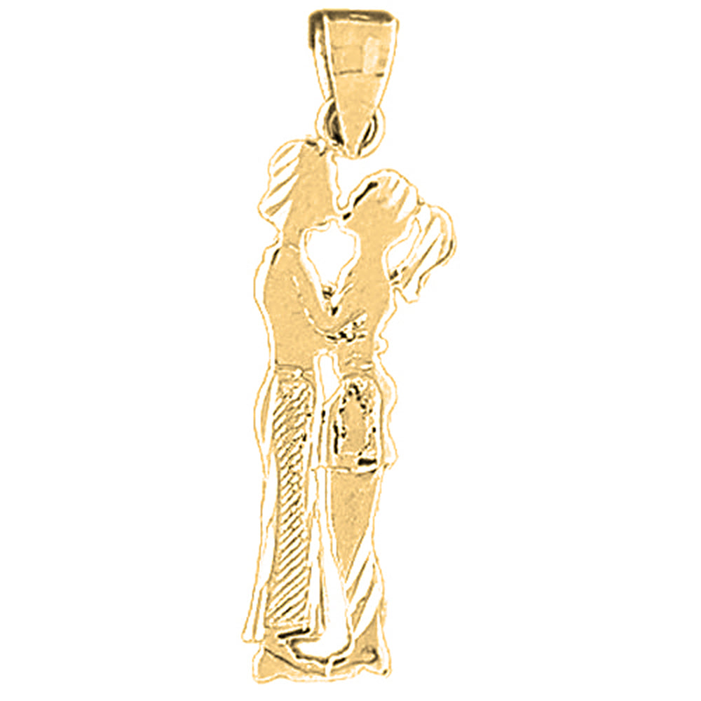 Yellow Gold-plated Silver Boy And Girl Kissing Pendant