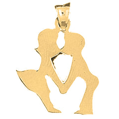 Yellow Gold-plated Silver Boy And Girl Kissing Pendant