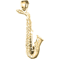 Yellow Gold-plated Silver 3D Saxophone Pendant