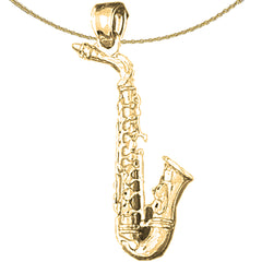 Sterling Silver 3D Saxophone Pendant (Rhodium or Yellow Gold-plated)