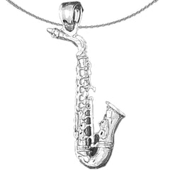 Sterling Silver 3D Saxophone Pendant (Rhodium or Yellow Gold-plated)