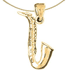 Sterling Silver 3D Saxophone Pendant (Rhodium or Yellow Gold-plated)
