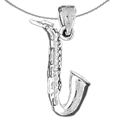 Sterling Silver 3D Saxophone Pendant (Rhodium or Yellow Gold-plated)