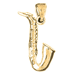 Yellow Gold-plated Silver 3D Saxophone Pendant