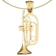 Sterling Silver 3D Trumpet Pendant (Rhodium or Yellow Gold-plated)