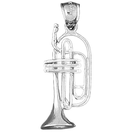 Sterling Silver 3D Trumpet Pendant