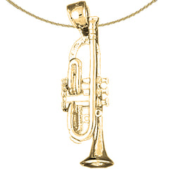 Sterling Silver 3D Trumpet Pendant (Rhodium or Yellow Gold-plated)