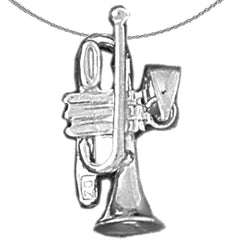Sterling Silver 3D Trumpet Pendant (Rhodium or Yellow Gold-plated)