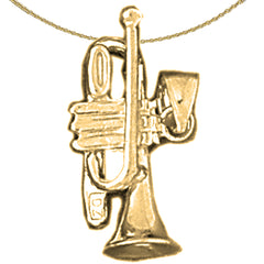 Sterling Silver 3D Trumpet Pendant (Rhodium or Yellow Gold-plated)