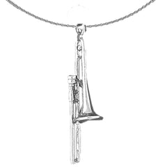 Sterling Silver 3D Trombone Pendant (Rhodium or Yellow Gold-plated)