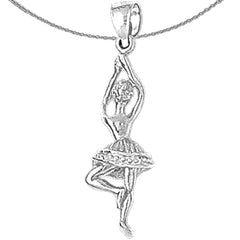 Sterling Silver Two Tone Ballerina Pendant (Rhodium or Yellow Gold-plated)