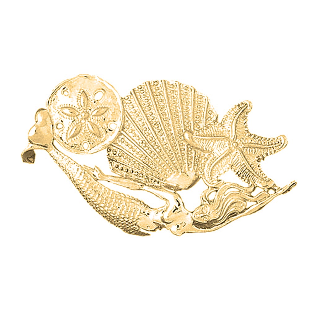 Yellow Gold-plated Silver Dolphin, Sand Dollar, Starfish, And Shell Pendant