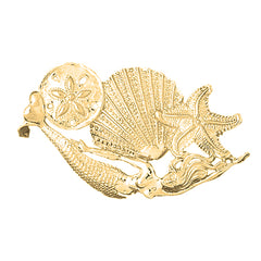 Yellow Gold-plated Silver Dolphin, Sand Dollar, Starfish, And Shell Pendant