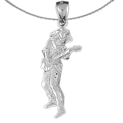 Sterling Silver Guitarist Pendant (Rhodium or Yellow Gold-plated)
