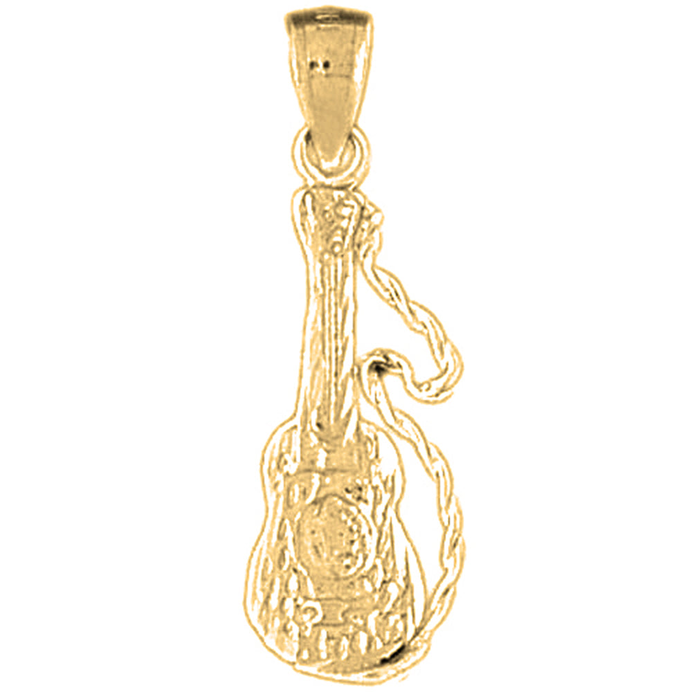 Yellow Gold-plated Silver Accoustic Guitar Pendant