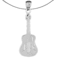 Sterling Silver Accoustic Guitar Pendant (Rhodium or Yellow Gold-plated)