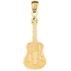 Yellow Gold-plated Silver Accoustic Guitar Pendant